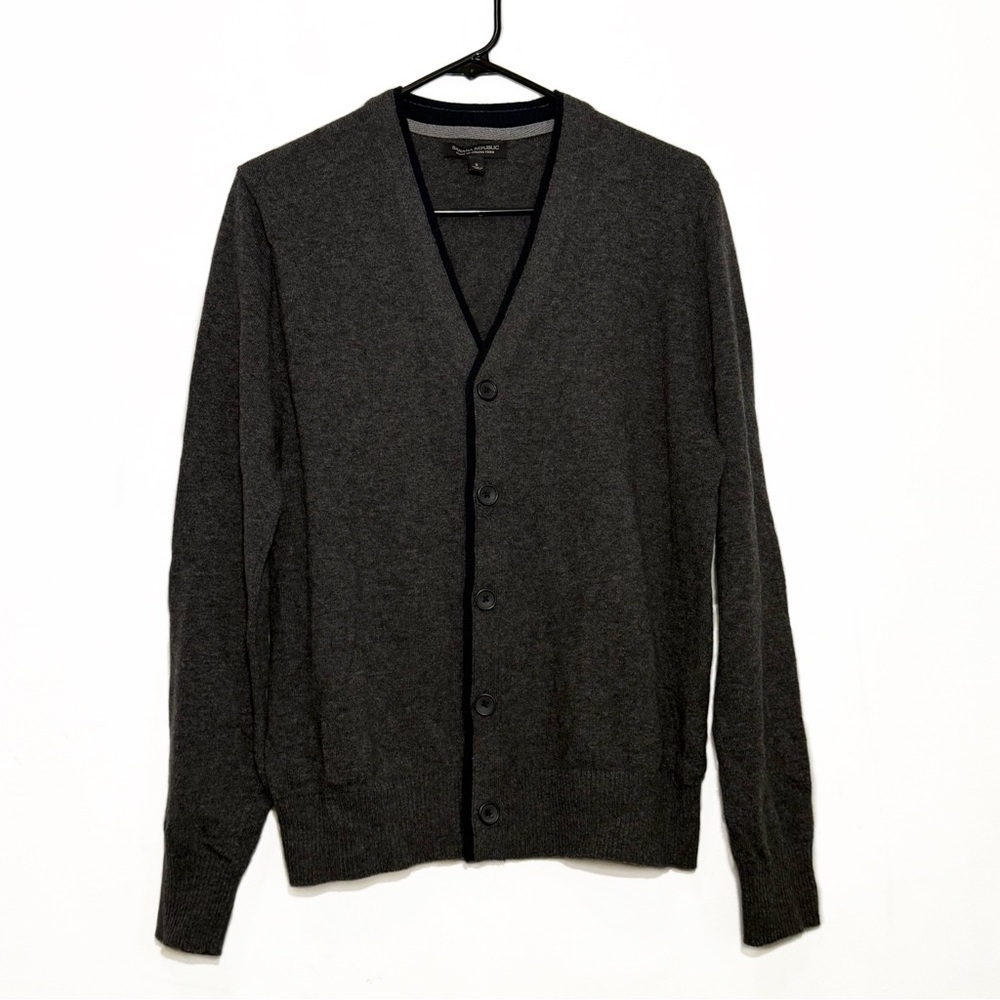 Banana Republic Mens Italian Merino Wool Cardigan Sweater Charcoal Gray size S